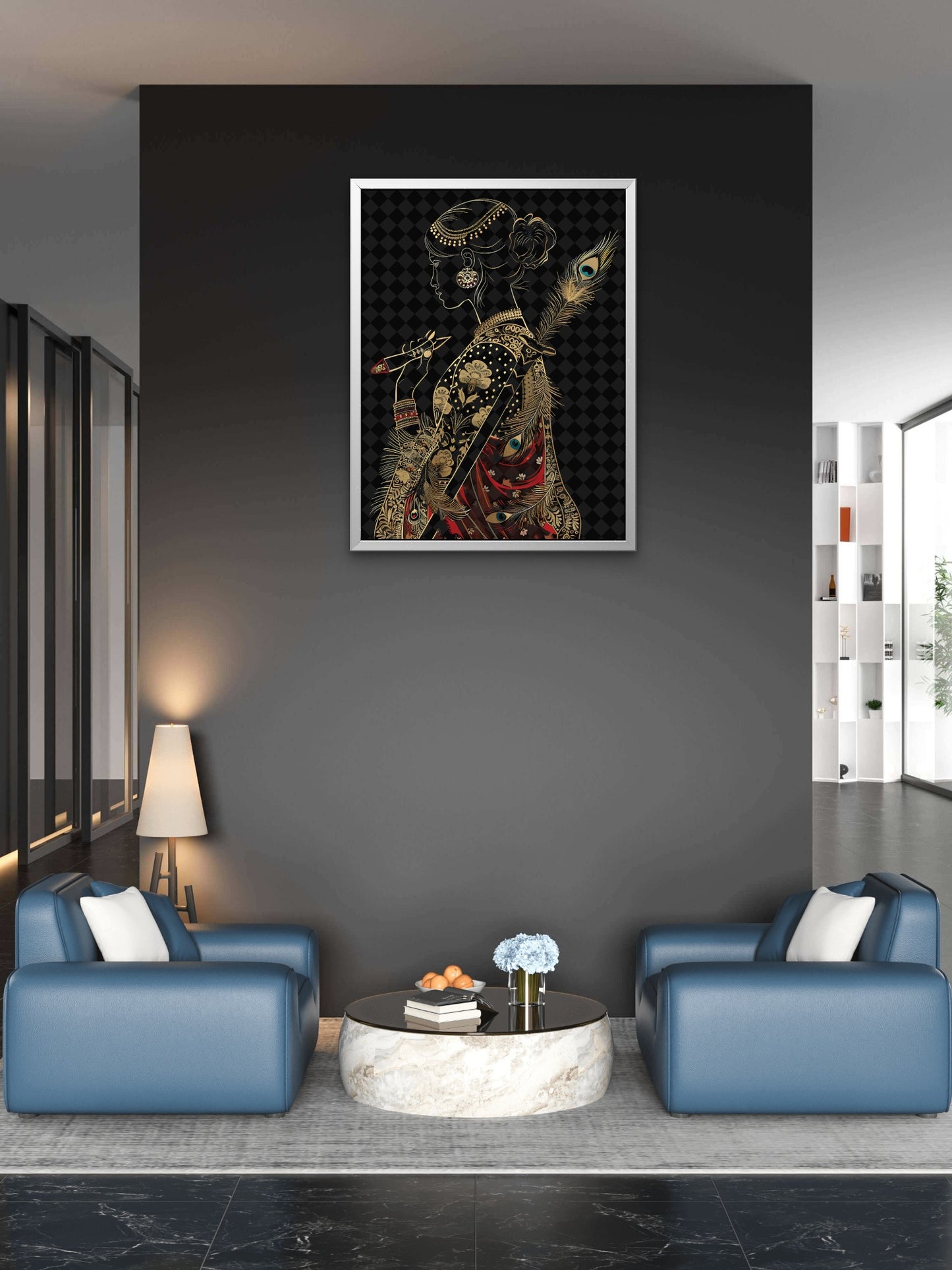 golden girl Digital art-Luxurious-Indian Culture &  Folk Art 3D Textured Wall Art | UV Printed Embossed Canvas Wall Frame for Home Decor,living Room