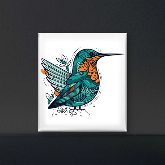 hummingbird-vector-bird-with-floral-Luxurious-Wildlife & Animals-3D Textured Wall Art | UV Embossed Canvas Wall Frame for Home decor