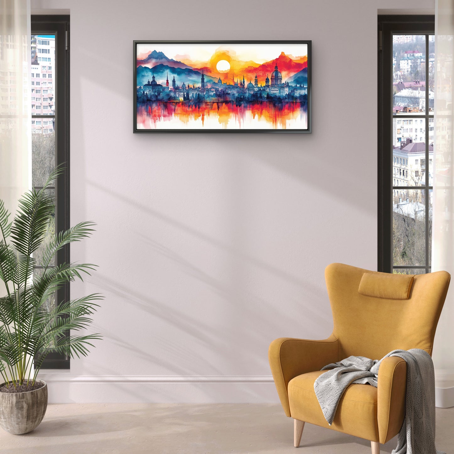 illustrated-city-Luxurious-Nature and landscape | 3D Textured Wall Art | UV Printed Embossed Canvas Wall Frame for Home Decor,office