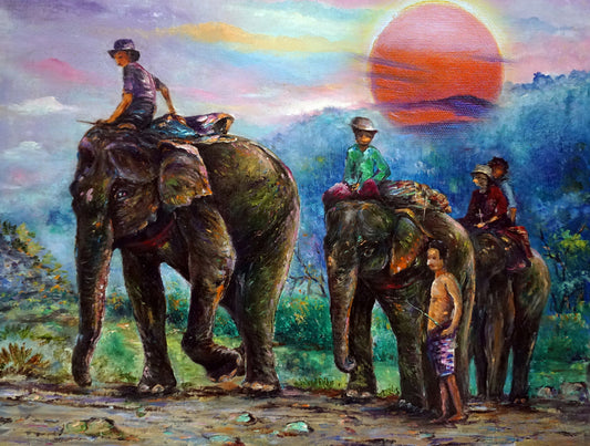 impressionism-masterpieces-Elephant-Luxurious-Wildlife & Animals-3D Textured Wall Art | UV Embossed Canvas Wall Frame for Home decor