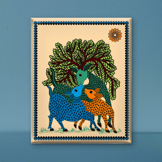 indian-artistry-madhubani-Luxurious-Indian Culture &  Folk Art 3D Textured Wall Art | UV Printed Embossed Canvas Wall Frame for Home Decor,living Room