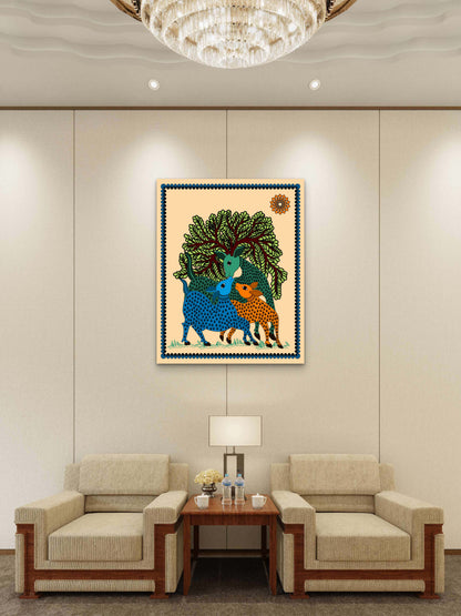 indian-artistry-madhubani-Luxurious-Indian Culture &  Folk Art 3D Textured Wall Art | UV Printed Embossed Canvas Wall Frame for Home Decor,living Room