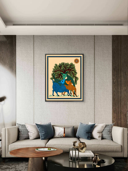 indian-artistry-madhubani-Luxurious-Indian Culture &  Folk Art 3D Textured Wall Art | UV Printed Embossed Canvas Wall Frame for Home Decor,living Room