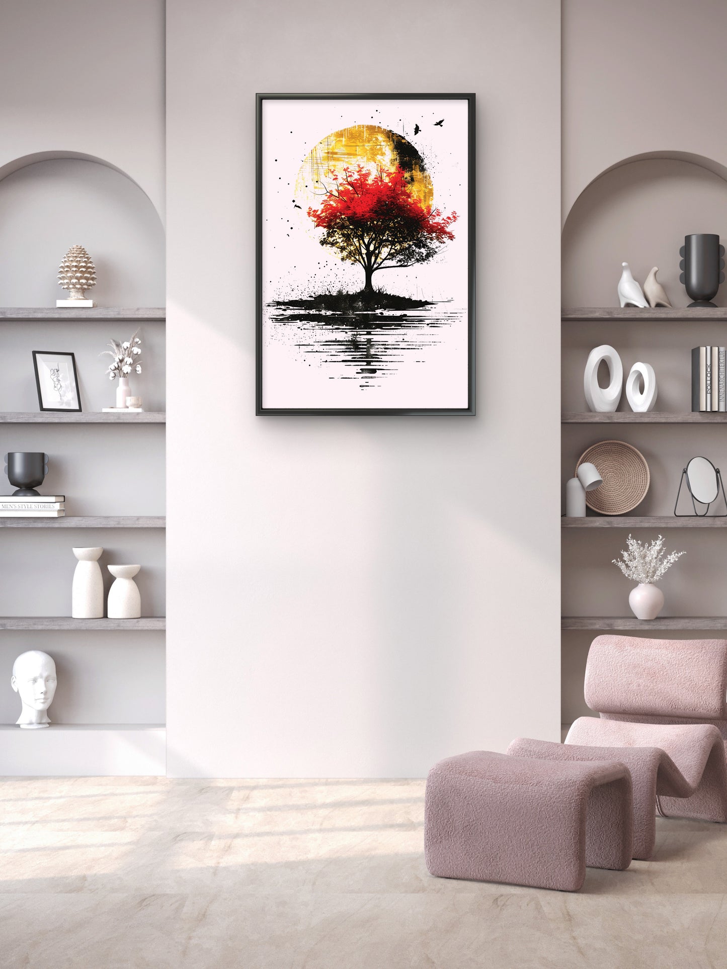 red-amarelo-tree-Luxurious-Nature and landscape | 3D Textured Wall Art | UV Printed Embossed Canvas Wall Frame for Home Decor,Living Room