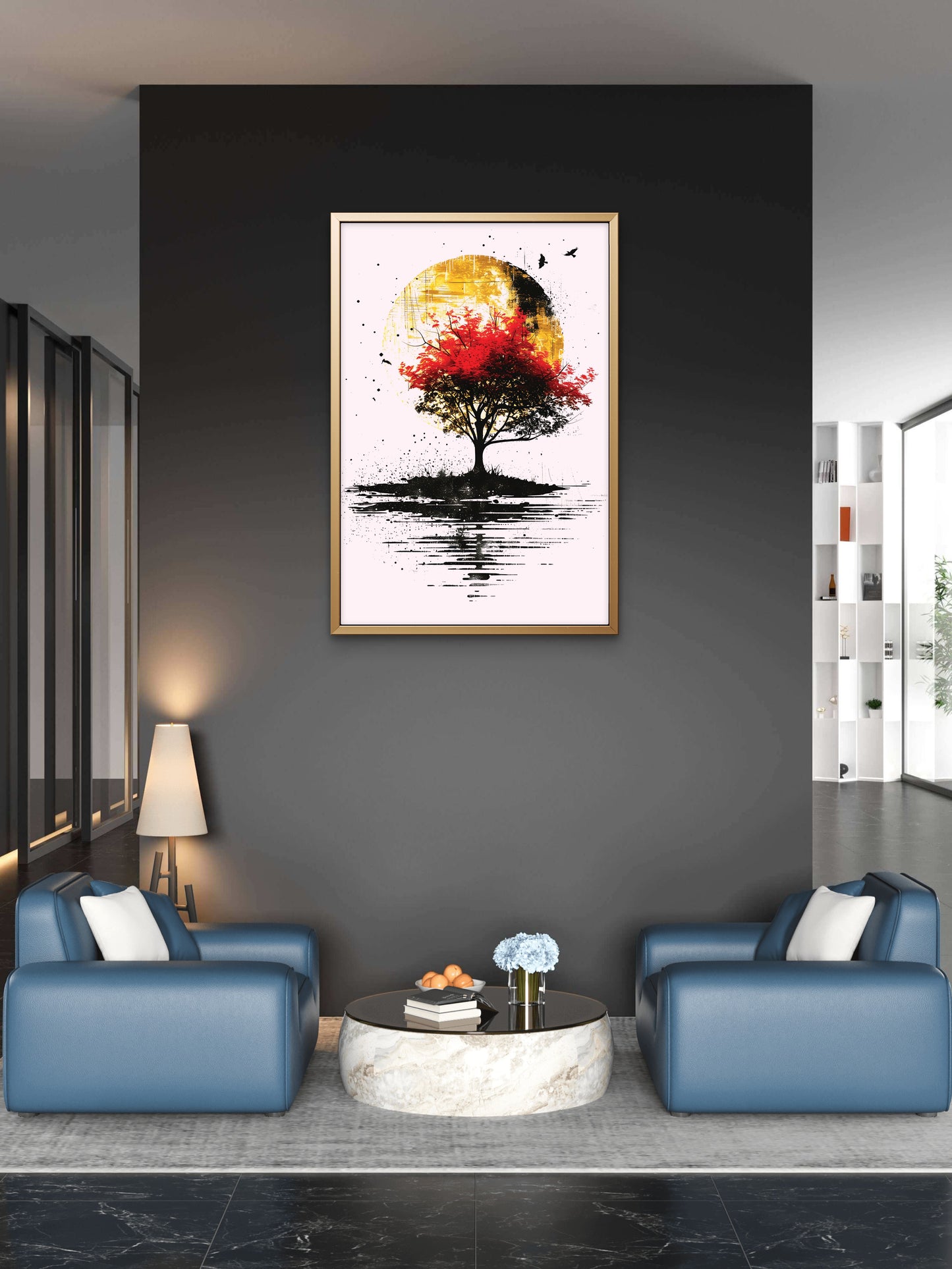 red-amarelo-tree-Luxurious-Nature and landscape | 3D Textured Wall Art | UV Printed Embossed Canvas Wall Frame for Home Decor,Living Room