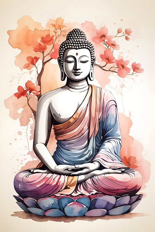 The Peaceful Aura of Buddha and Floral Beauty-Luxurious-Serenity & Wellness-3D Textured Wall Art | UV Printed Embossed Canvas Wall Frame for Home Decor,living Room