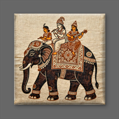 kalamkari-processional-elephant-srikalahasti-Luxurious-Indian Culture &  Folk Art 3D Textured Wall Art | UV Printed Embossed Canvas Wall Frame for Home Decor,living Room