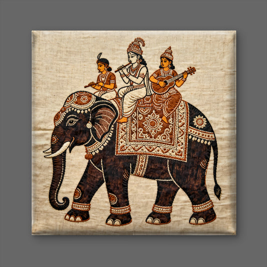 kalamkari-processional-elephant-srikalahasti-Luxurious-Indian Culture &  Folk Art 3D Textured Wall Art | UV Printed Embossed Canvas Wall Frame for Home Decor,living Room