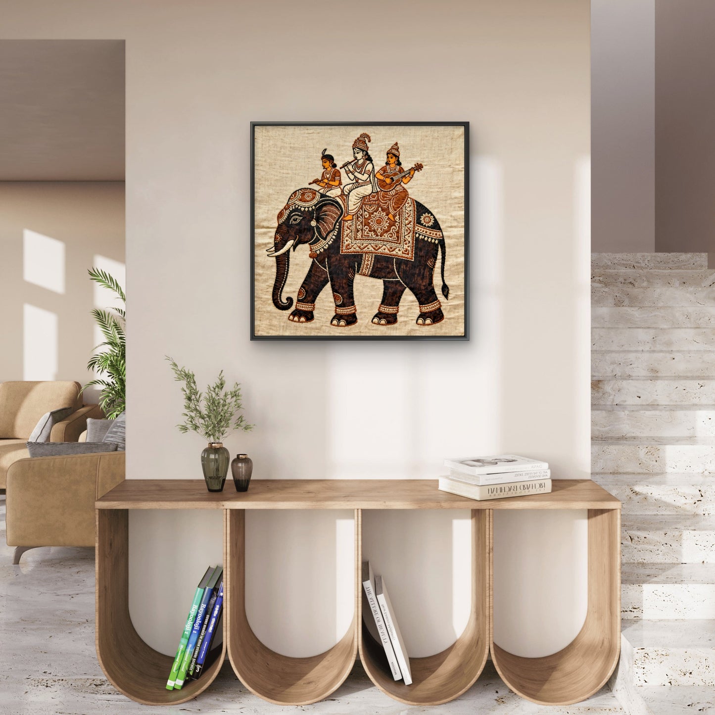 kalamkari-processional-elephant-srikalahasti-Luxurious-Indian Culture &  Folk Art 3D Textured Wall Art | UV Printed Embossed Canvas Wall Frame for Home Decor,living Room