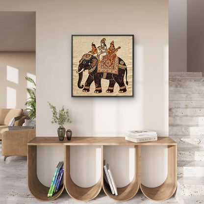 kalamkari-processional-elephant-srikalahasti-Luxurious-Indian Culture &  Folk Art 3D Textured Wall Art | UV Printed Embossed Canvas Wall Frame for Home Decor,living Room