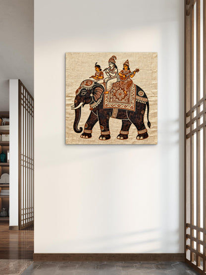 kalamkari-processional-elephant-srikalahasti-Luxurious-Indian Culture &  Folk Art 3D Textured Wall Art | UV Printed Embossed Canvas Wall Frame for Home Decor,living Room