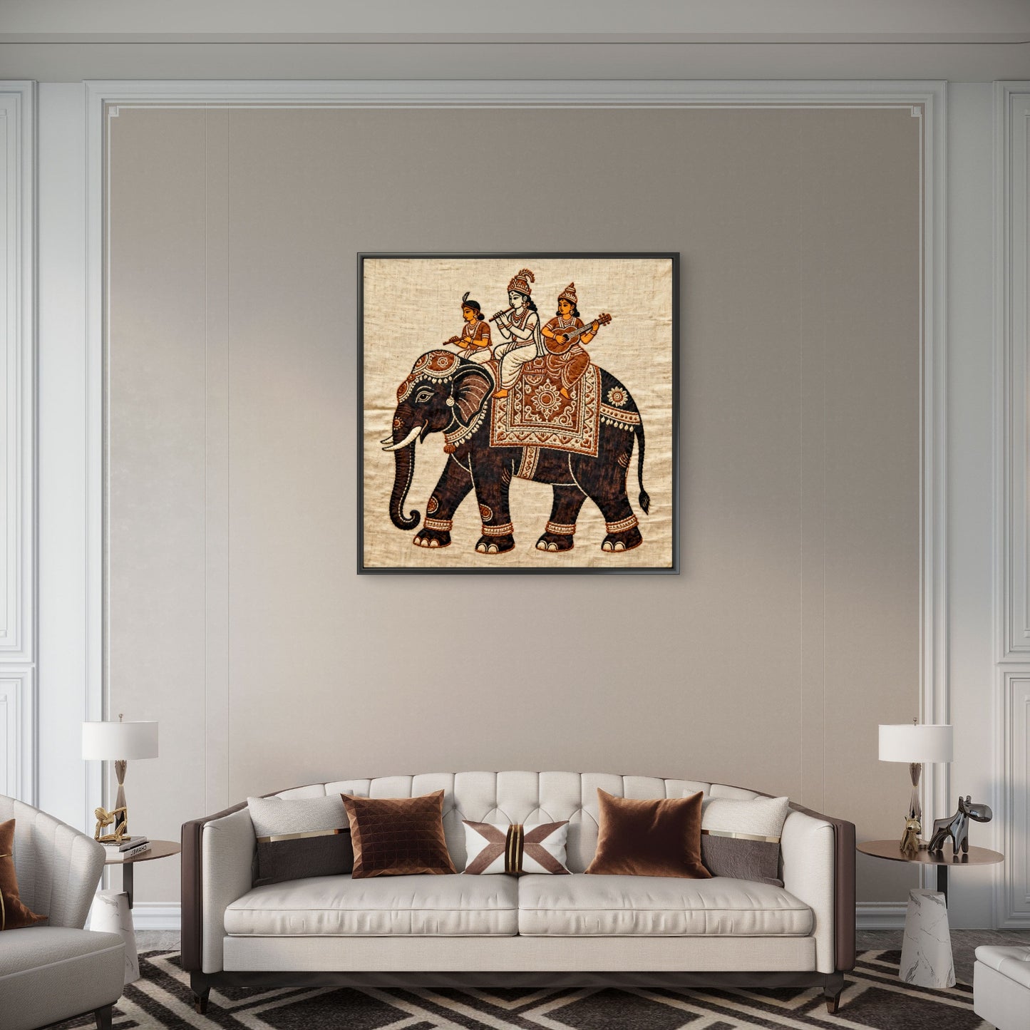 kalamkari-processional-elephant-srikalahasti-Luxurious-Indian Culture &  Folk Art 3D Textured Wall Art | UV Printed Embossed Canvas Wall Frame for Home Decor,living Room