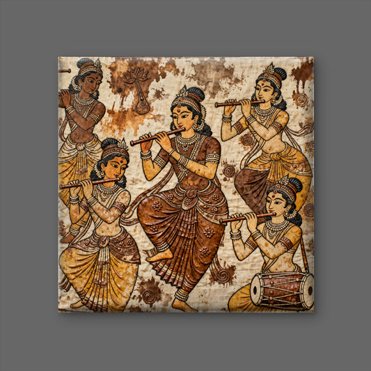 kalamkari-raslila-panel-with-interwoven-Luxurious-Indian Culture &  Folk Art 3D Textured Wall Art | UV Printed Embossed Canvas Wall Frame for Home Decor,living Room