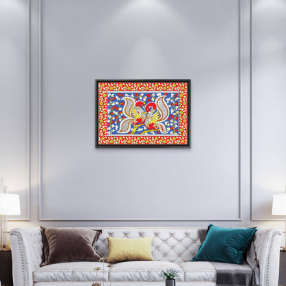 kalamkari-twin-swans-pallu-on-tree-Luxurious-Indian Culture &  Folk Art 3D Textured Wall Art | UV Printed Embossed Canvas Wall Frame for Home Decor,living Room