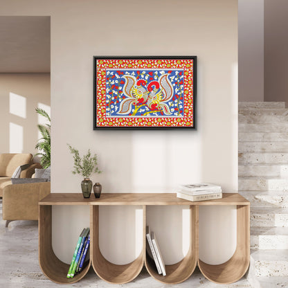 kalamkari-twin-swans-pallu-on-tree-Luxurious-Indian Culture &  Folk Art 3D Textured Wall Art | UV Printed Embossed Canvas Wall Frame for Home Decor,living Room