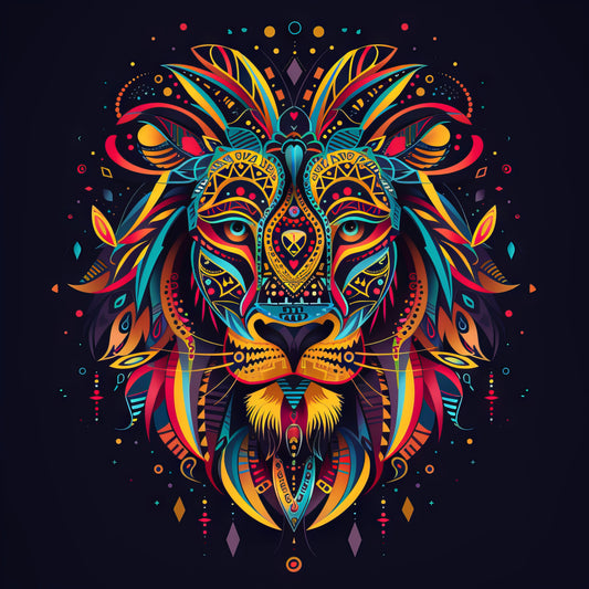 lion-head-with-colorful-tribal-Luxurious-Wildlife & Animals-3D Textured Wall Art | UV Embossed Canvas Wall Frame for Home decor
