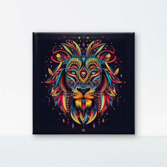 lion-head-with-colorful-tribal-Luxurious-Wildlife & Animals-3D Textured Wall Art | UV Embossed Canvas Wall Frame for Home decor