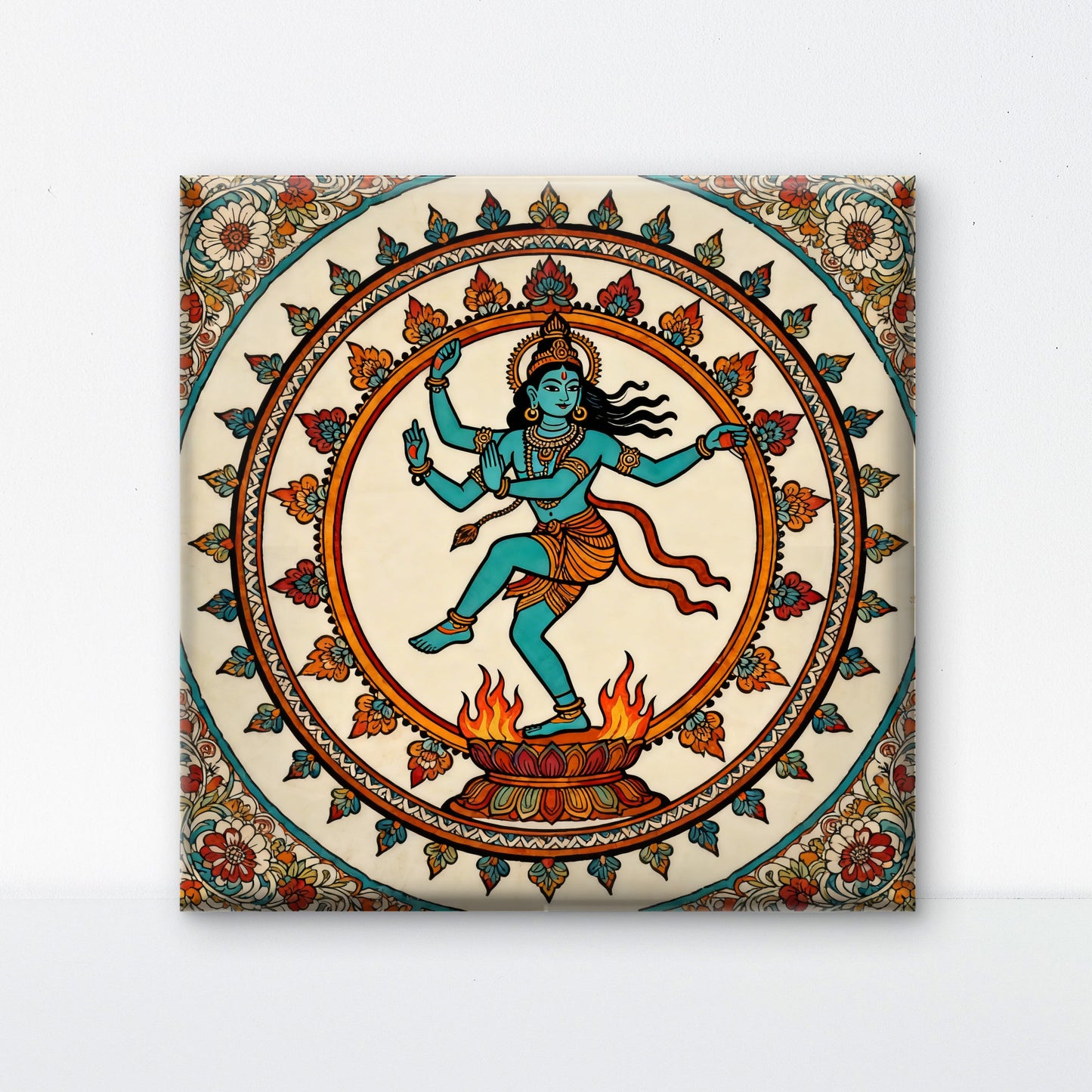 lord-shiva-as-nataraja-dancing-pose-kalamkari-Luxurious-Kalamkari Art 3D Textured Wall Art | UV Printed Embossed Canvas Wall Frame for Home Decor,living Room