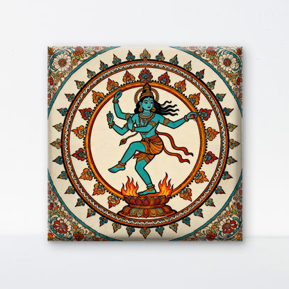 lord-shiva-as-nataraja-dancing-pose-kalamkari-Luxurious-Kalamkari Art 3D Textured Wall Art | UV Printed Embossed Canvas Wall Frame for Home Decor,living Room