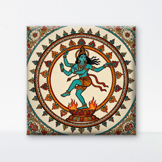 lord-shiva-as-nataraja-dancing-pose-kalamkari-Luxurious-Indian Culture &  Folk Art 3D Textured Wall Art | UV Printed Embossed Canvas Wall Frame for Home Decor,living Room