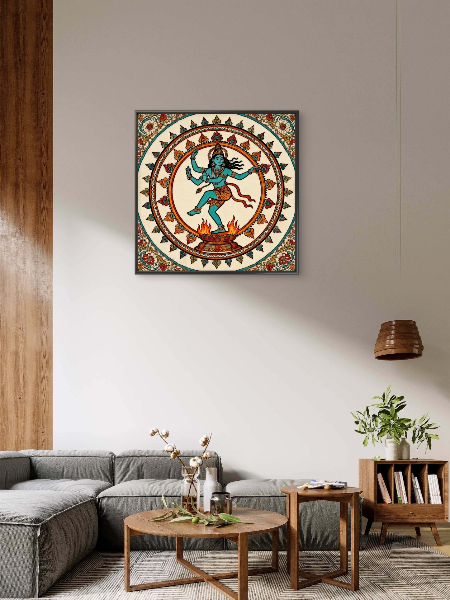 lord-shiva-as-nataraja-dancing-pose-kalamkari-Luxurious-Kalamkari Art 3D Textured Wall Art | UV Printed Embossed Canvas Wall Frame for Home Decor,living Room