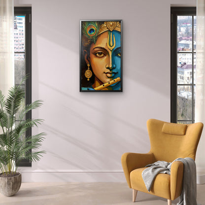 lord_krishna_flute_art-Luxurious- Gods and Divine Art -3D Textured Wall Art | UV Embossed Canvas Wall Frame for Home decor