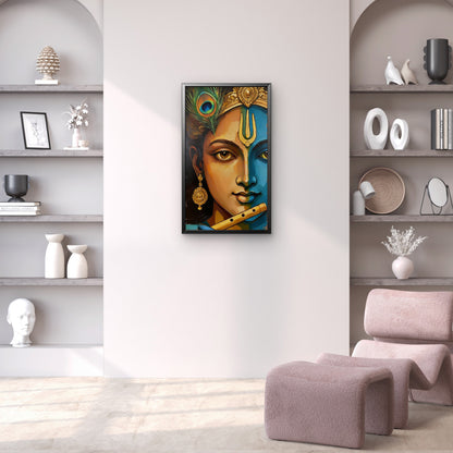 lord_krishna_flute_art-Luxurious- Gods and Divine Art -3D Textured Wall Art | UV Embossed Canvas Wall Frame for Home decor