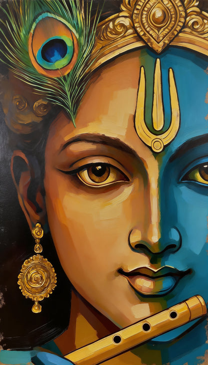 lord_krishna_flute_art-Luxurious- Gods and Divine Art -3D Textured Wall Art | UV Embossed Canvas Wall Frame for Home decor