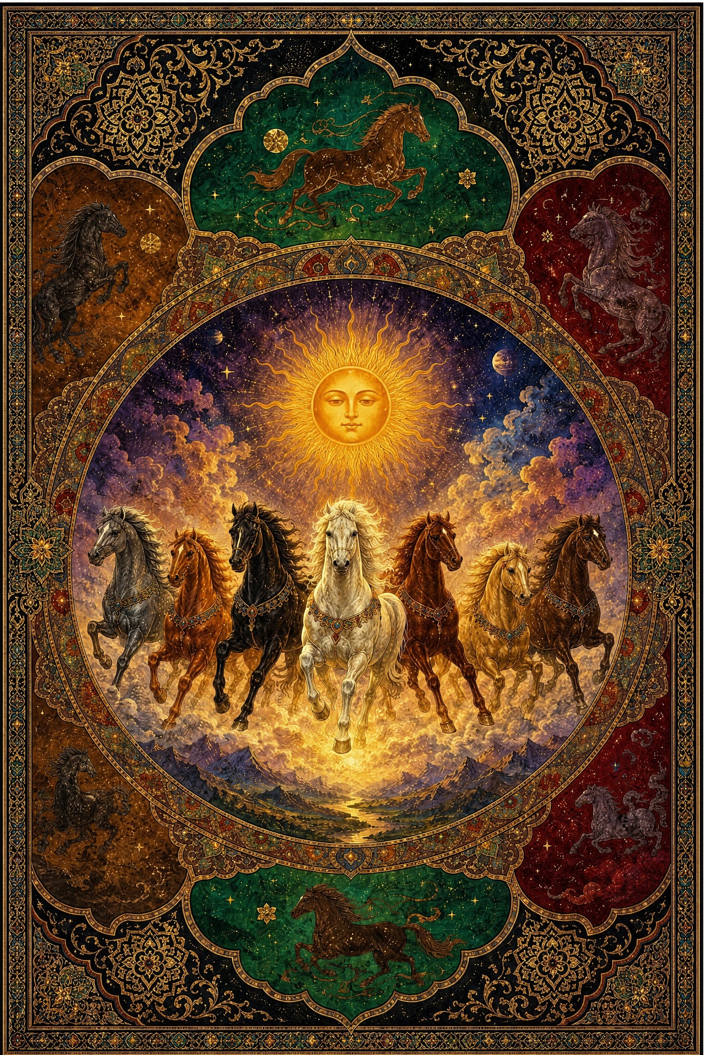 The Seven Horses-Luxurious-Wildlife & Animals 3D Textured Wall Art | UV Printed Embossed Canvas Wall Frame for Home Decor,living Room