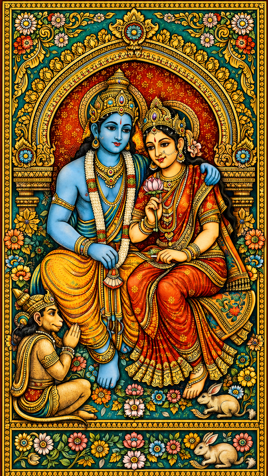Divine Love and Devotion: The Traditional Splendor of Ram Darbar-Luxurious-Gods and Divine Art 3D Textured Wall Art | UV Printed Embossed Canvas Wall Frame for Home Decor,living Room