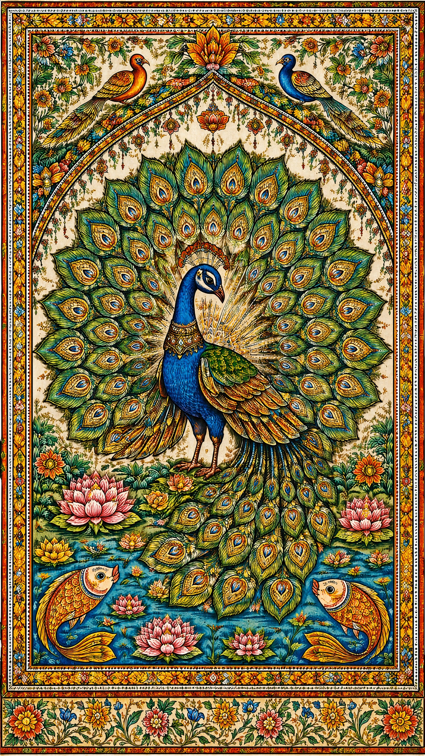 Royal Peacock-Luxurious-Indian Culture &  Folk Art 3D Textured Wall Art | UV Printed Embossed Canvas Wall Frame for Home Decor,living Room