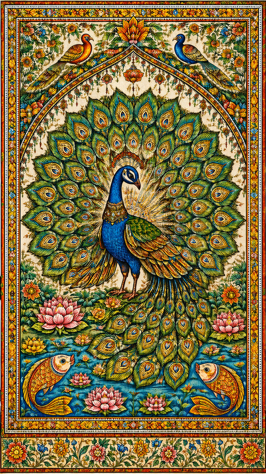 Royal Peacock-Luxurious-Indian Culture &  Folk Art 3D Textured Wall Art | UV Printed Embossed Canvas Wall Frame for Home Decor,living Room