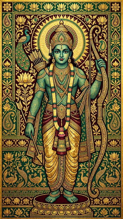 Lord Rama-Luxurious-Gods and Divine Art 3D Textured Wall Art | UV Printed Embossed Canvas Wall Frame for Home Decor,living Room