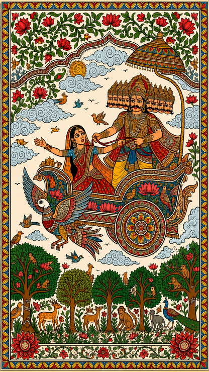 Journey of the Ten-Headed King ravan-Luxurious-Gods and Divine Art 3D Textured Wall Art | UV Printed Embossed Canvas Wall Frame for Home Decor,living Room