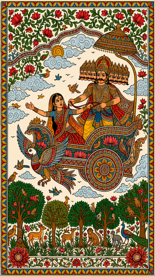 Journey of the Ten-Headed King ravan-Luxurious-Gods and Divine Art 3D Textured Wall Art | UV Printed Embossed Canvas Wall Frame for Home Decor,living Room