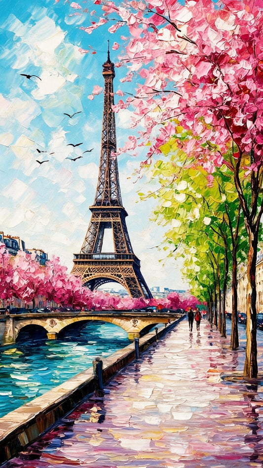 Blossoms Over the Seine -Luxurious-Nature & Landscapes 3D Textured Wall Art | UV Printed Embossed Canvas Wall Frame for Home Decor,living Room