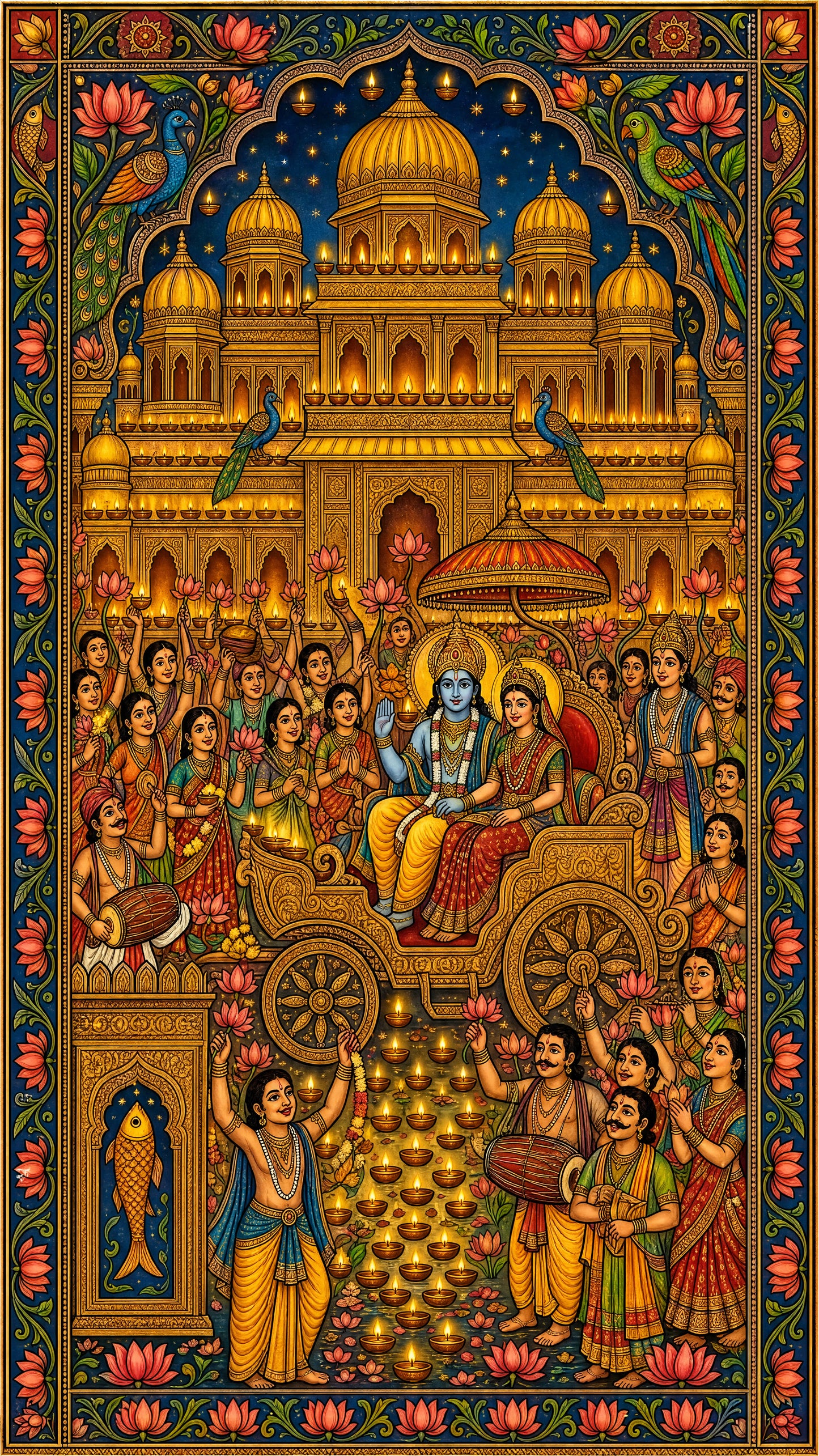 Divine Return and Celebration-Luxurious-Gods and Divine Art 3D Textured Wall Art | UV Printed Embossed Canvas Wall Frame for Home Decor,living Room