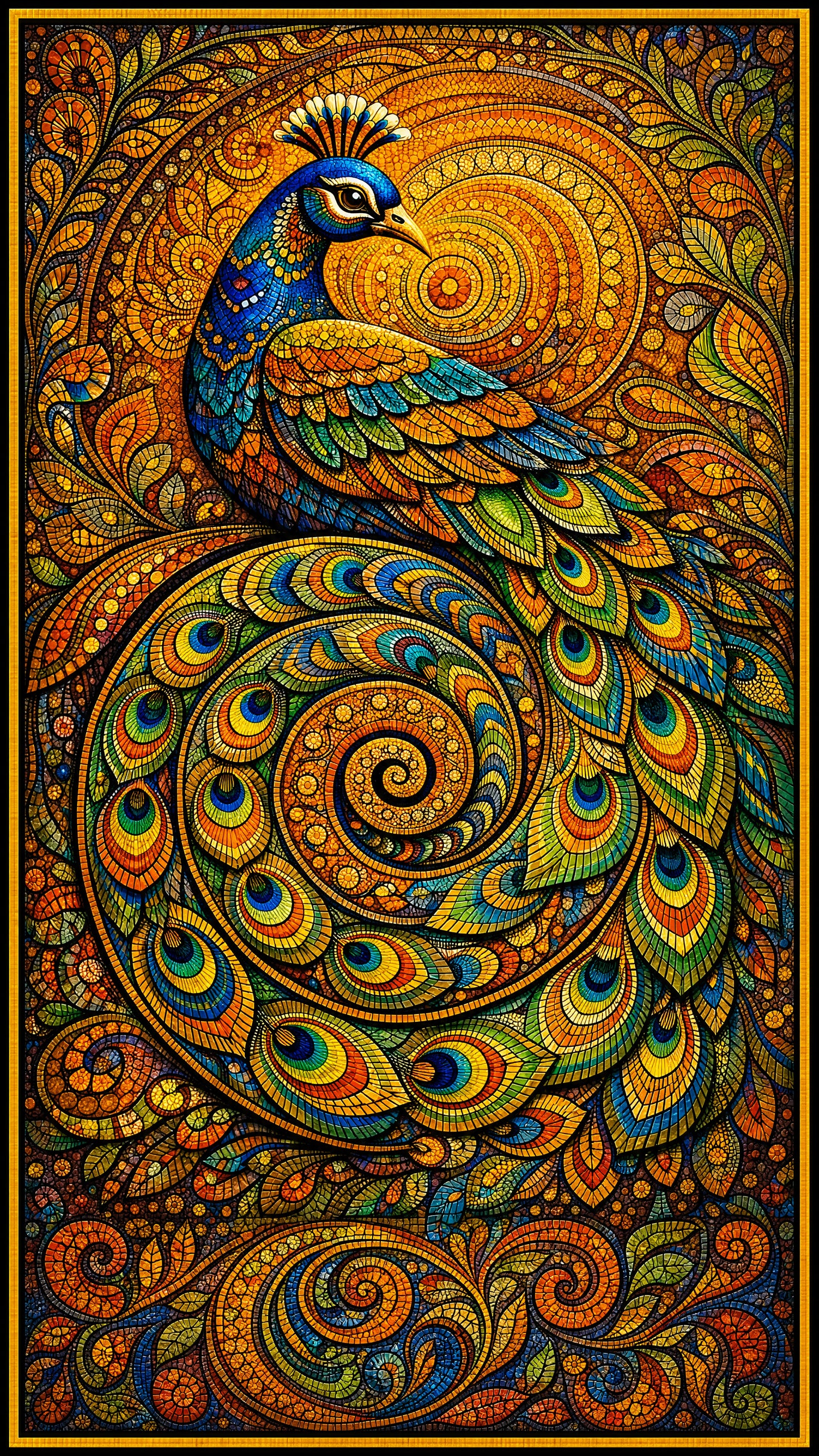 Gilded Peacock Spiral-Luxurious-Indian Culture &  Folk Art 3D Textured Wall Art | UV Printed Embossed Canvas Wall Frame for Home Decor,living Room