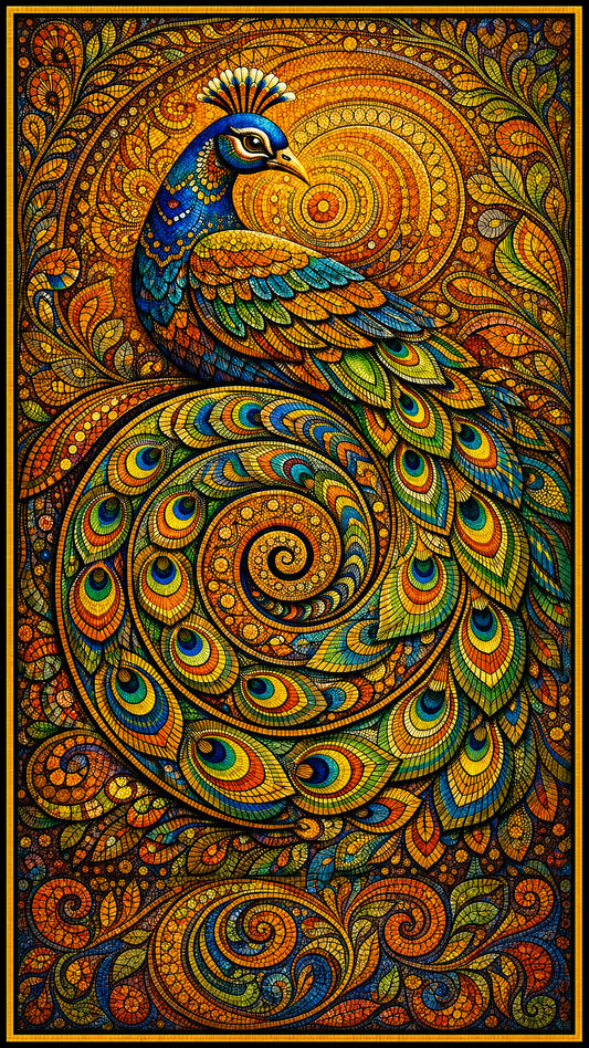 Gilded Peacock Spiral-Luxurious-Indian Culture &  Folk Art 3D Textured Wall Art | UV Printed Embossed Canvas Wall Frame for Home Decor,living Room