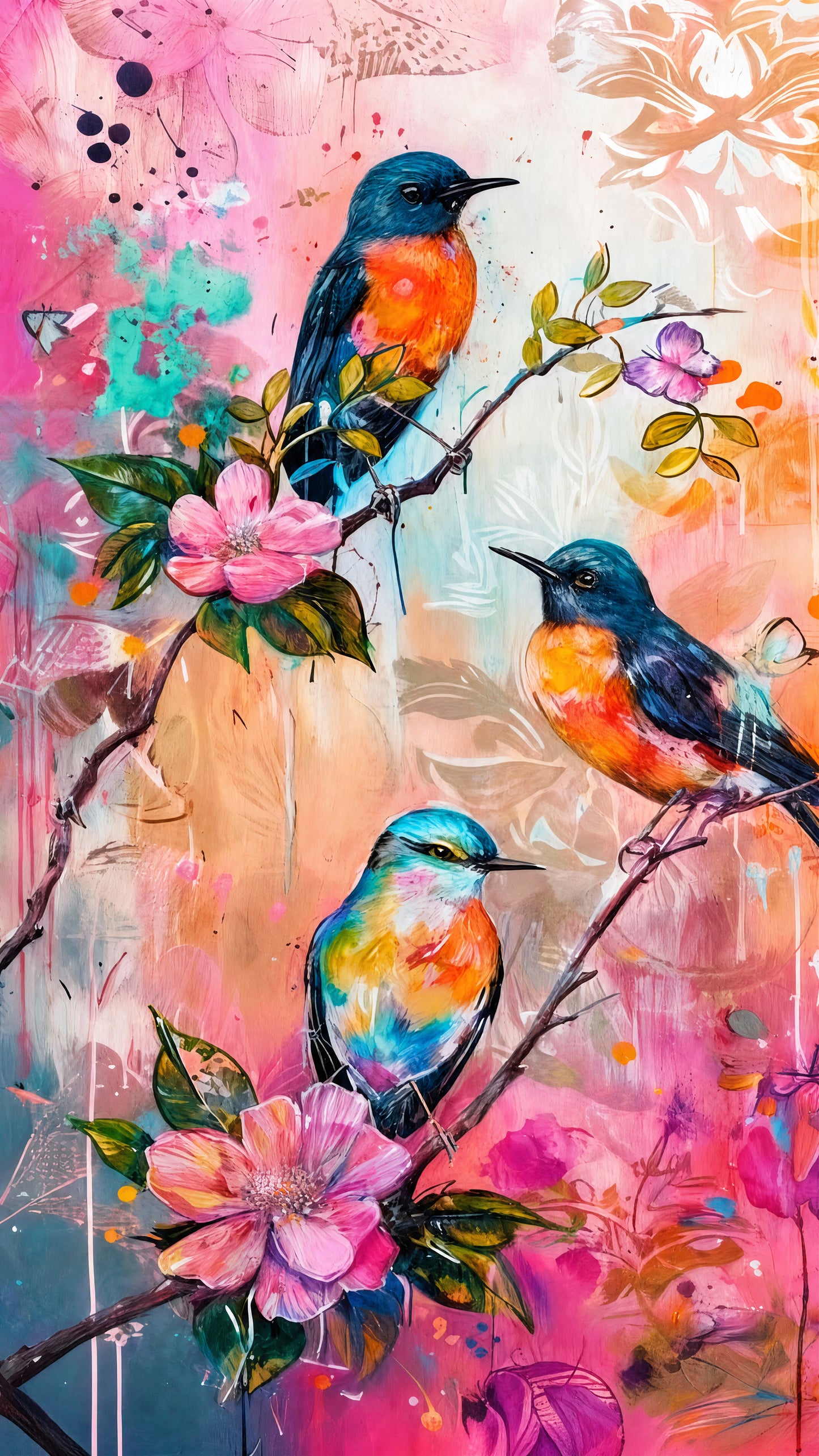A Trio in Bloom-Luxurious-Wildlife & Animals-3D Textured Wall Art | UV Embossed Canvas Wall Frame for Home decor and kids room