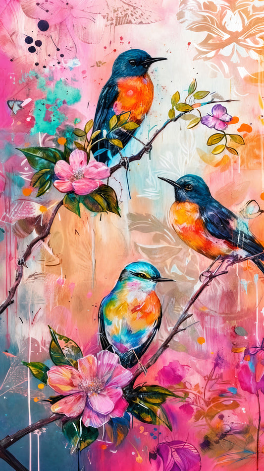 A Trio in Bloom-Luxurious-Wildlife & Animals-3D Textured Wall Art | UV Embossed Canvas Wall Frame for Home decor and kids room
