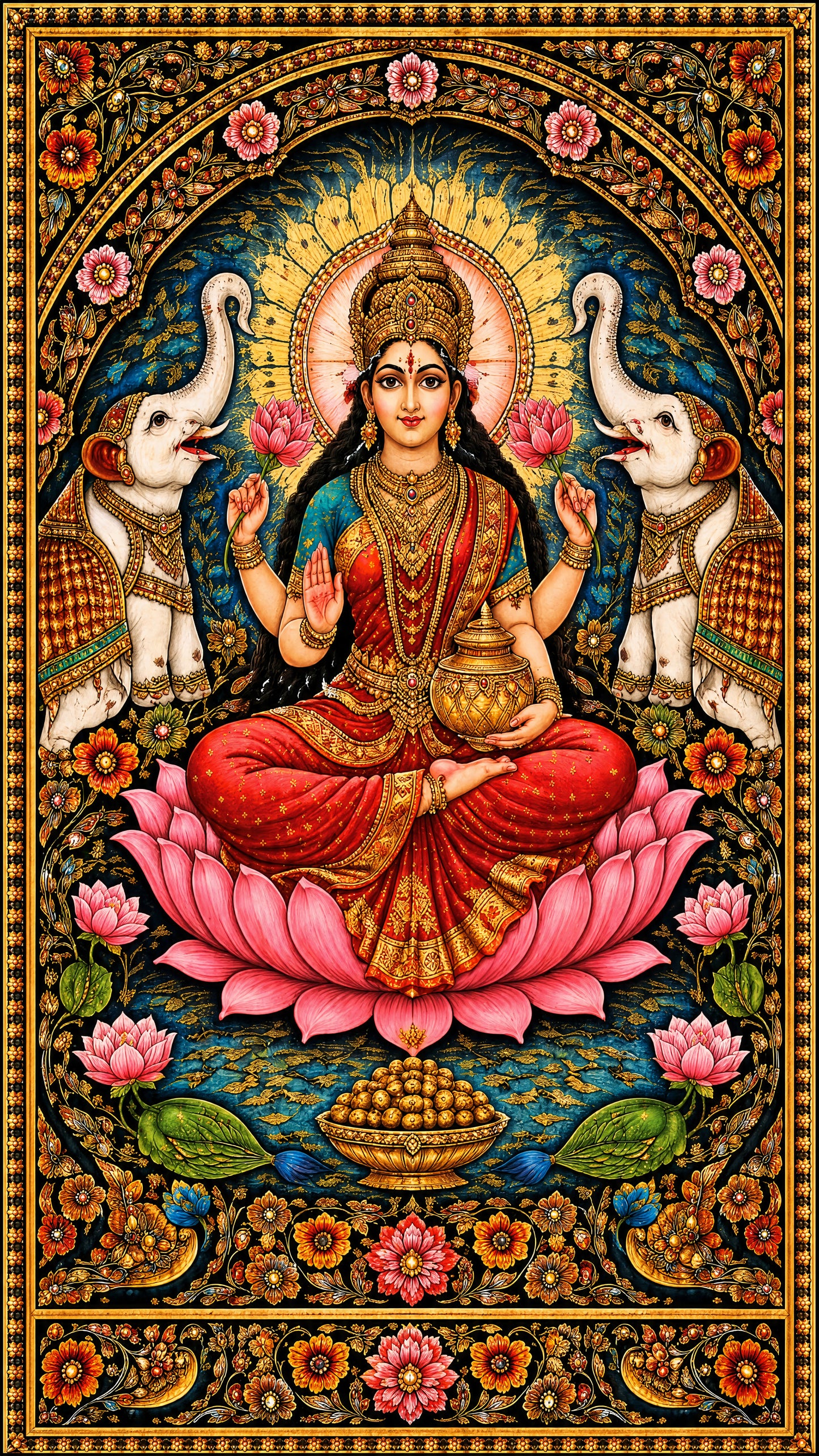 Goddess Lakshmi -Luxurious-Gods and Divine Art 3D Textured Wall Art | UV Printed Embossed Canvas Wall Frame for Home Decor,living Room