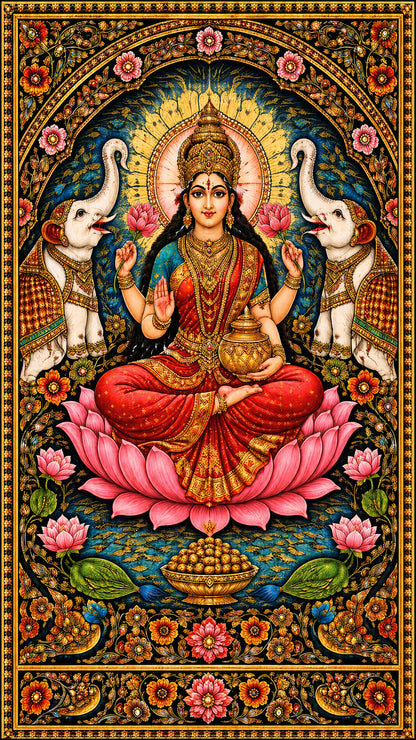 Goddess Lakshmi -Luxurious-Gods and Divine Art 3D Textured Wall Art | UV Printed Embossed Canvas Wall Frame for Home Decor,living Room