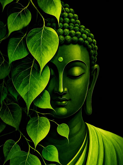 Serenity in Green-Luxurious-Gods and Divine Art 3D Textured Wall Art | UV Printed Embossed Canvas Wall Frame for Home Decor,living Room