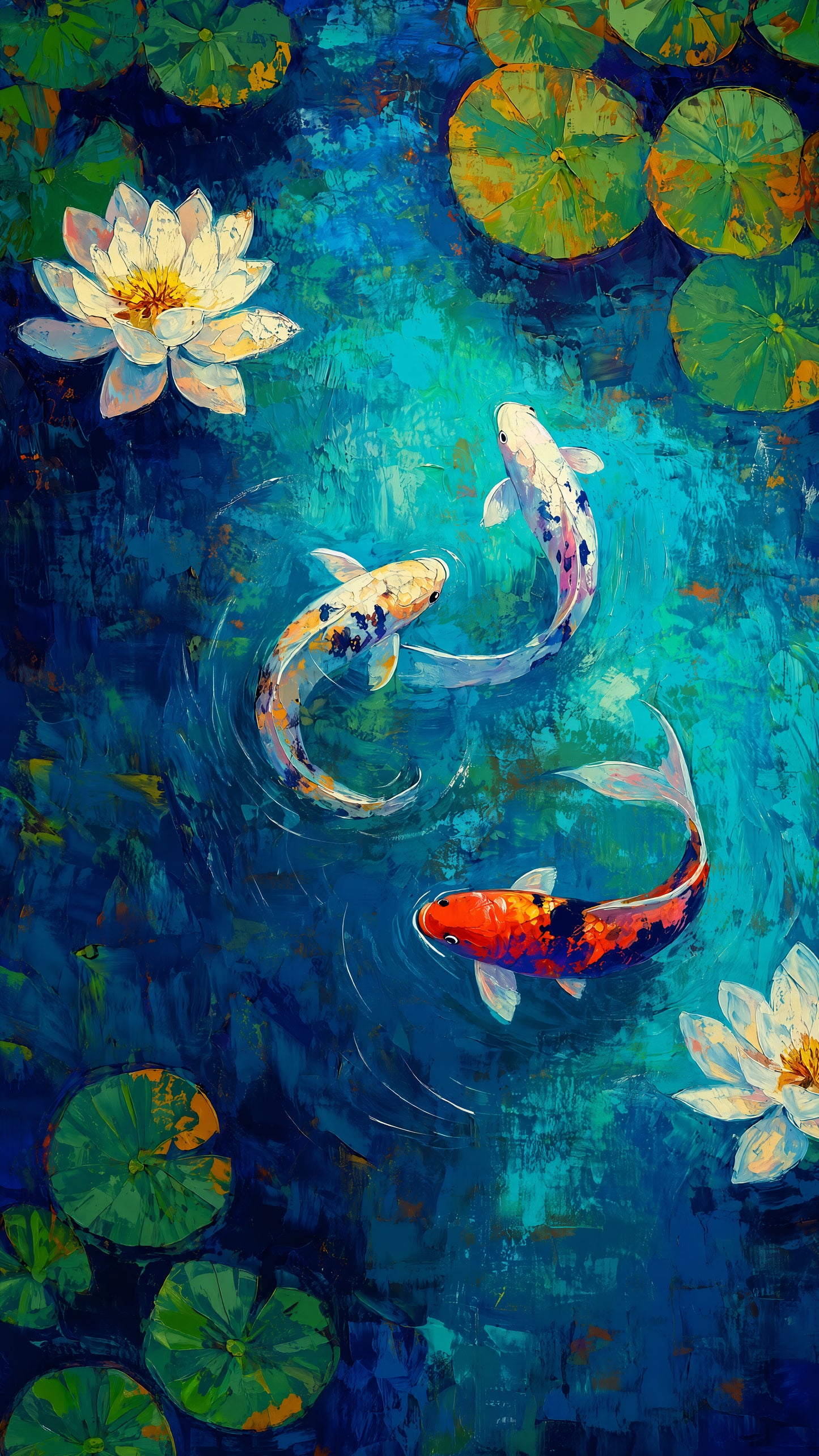 Serenity in Motion: The Koi Pond-Luxurious-Wildlife & Animals 3D Textured Wall Art | UV Printed Embossed Canvas Wall Frame for Home Decor,living Room