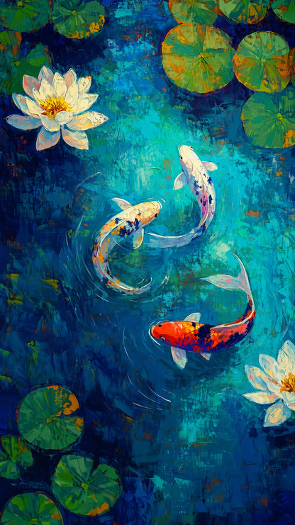 Serenity in Motion: The Koi Pond-Luxurious-Wildlife & Animals 3D Textured Wall Art | UV Printed Embossed Canvas Wall Frame for Home Decor,living Room