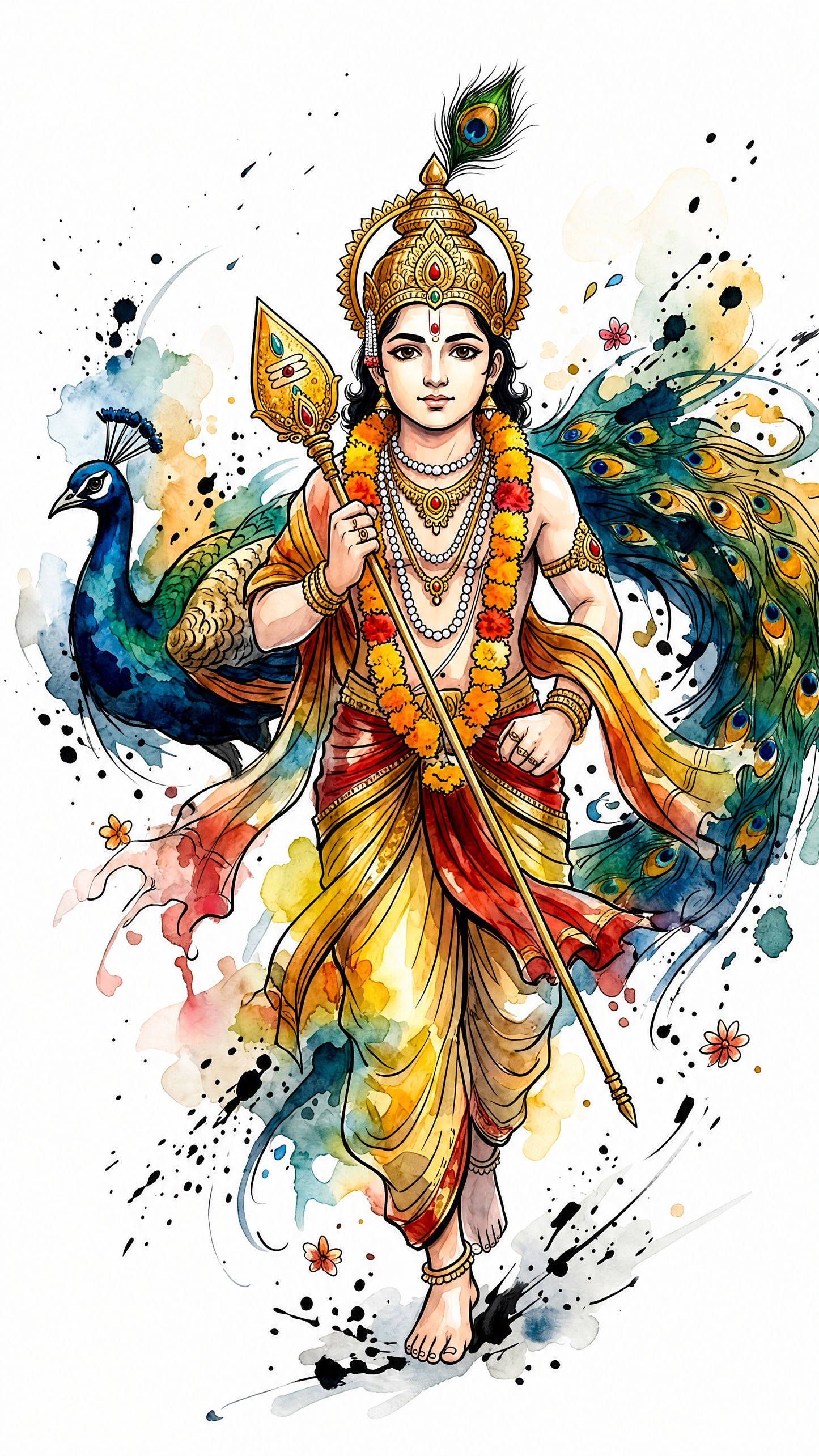 Lord Murugan: The Divine Warrior-Luxurious-Gods and Divine Art 3D Textured Wall Art | UV Printed Embossed Canvas Wall Frame for Home Decor,living Room