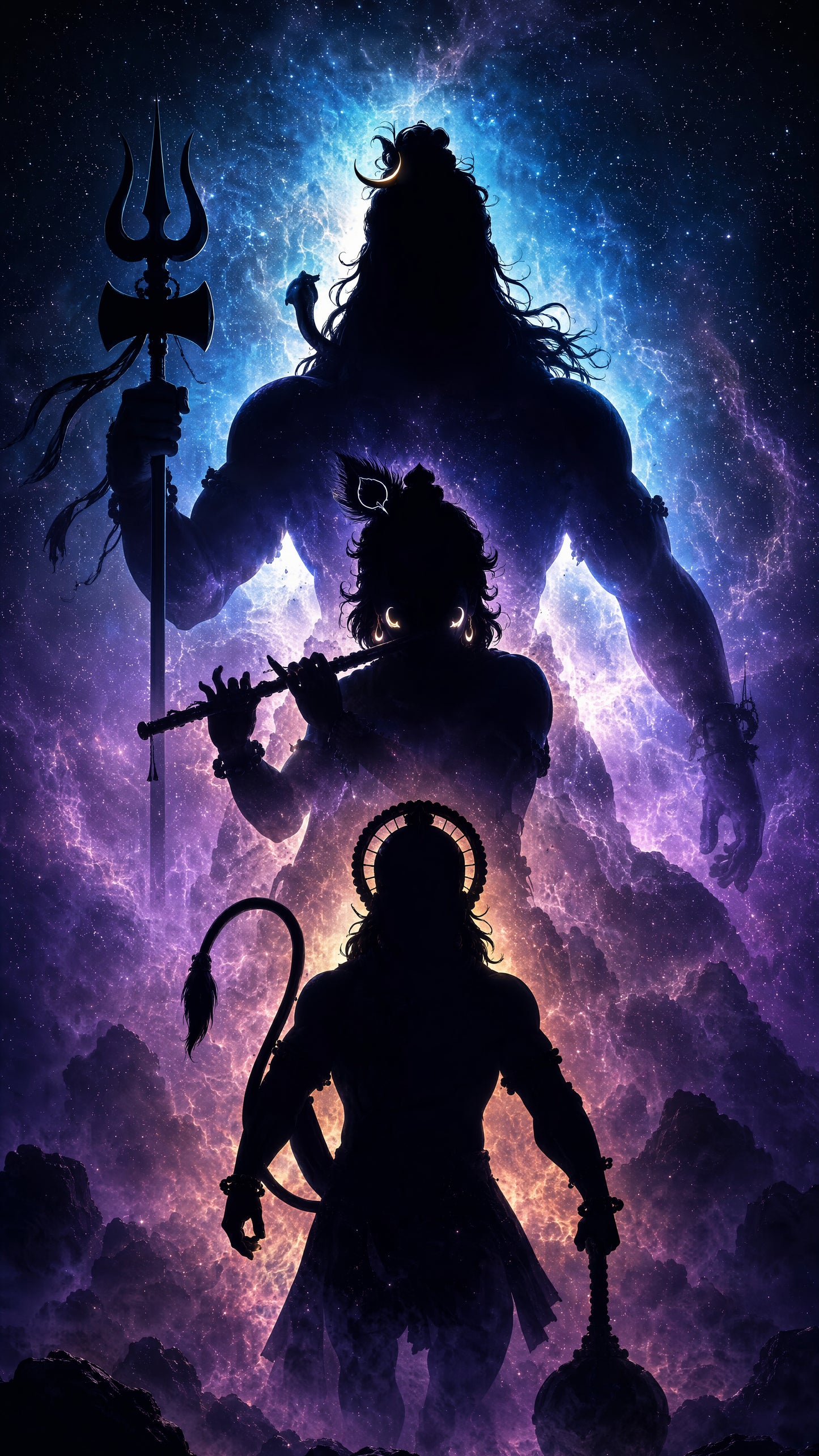Lord Shiva, Lord Krishna & Lord Hanuman -Luxurious-Gods and Divine Art 3D Textured Wall Art | UV Printed Embossed Canvas Wall Frame for Home Decor,living Room