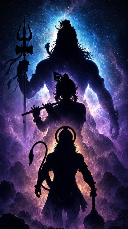 Lord Shiva, Lord Krishna & Lord Hanuman -Luxurious-Gods and Divine Art 3D Textured Wall Art | UV Printed Embossed Canvas Wall Frame for Home Decor,living Room
