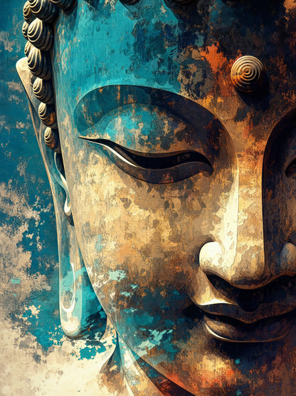 Lord Buddha's serene face -Luxurious-Gods and Divine Art 3D Textured Wall Art | UV Printed Embossed Canvas Wall Frame for Home Decor,living Room